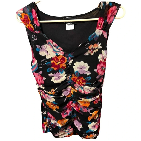 Y2K Floral Ruched  Mesh Top - Picture 1 of 2
